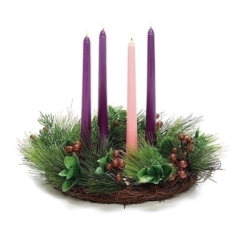 Wreath Candle Holder Pine with Berries 14"H