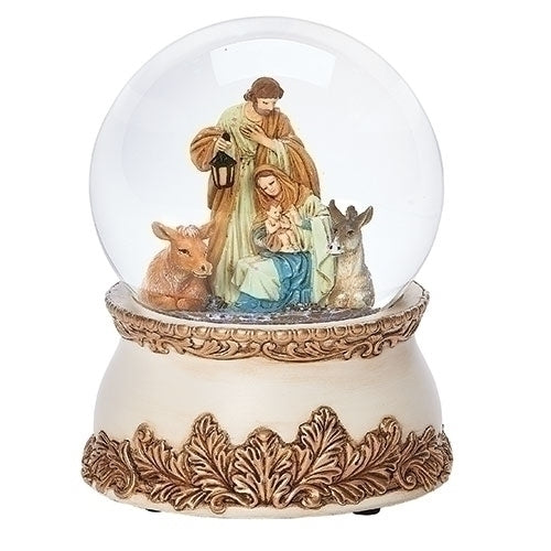 Holy Family Snow Globe with Animals 5.7"H