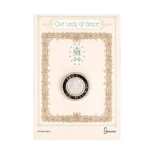 Our Lady of Grace Round Pin Gold and Black 1"H