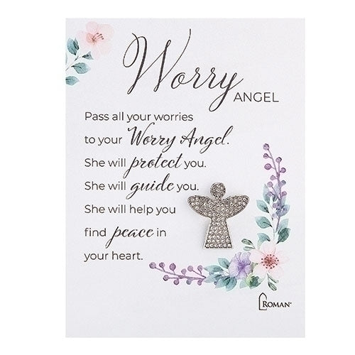 Worry Angel Pin Silver .75"H