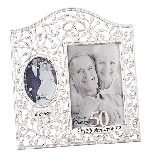 50th Anniversary Frame with Clear Leaves 9.25"H