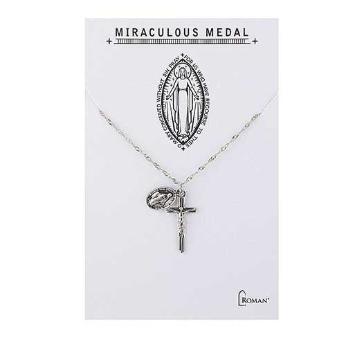 Miraculous Medal Crucifix Necklace 18"L