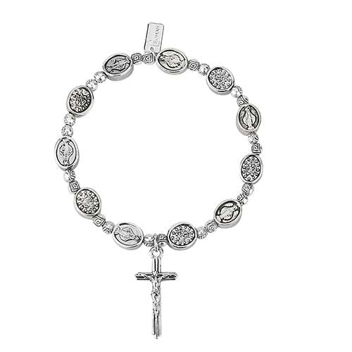 Miraculous Medal Stretch Bracelet Silver 7"L