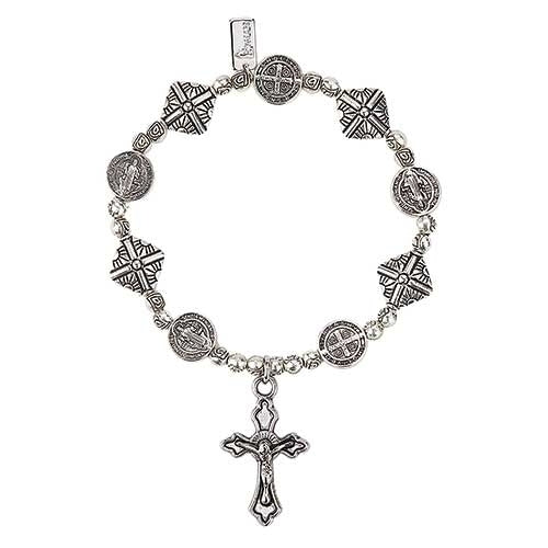 Benedict - Saint Benedict Stretch Bracelet Silver 7"L