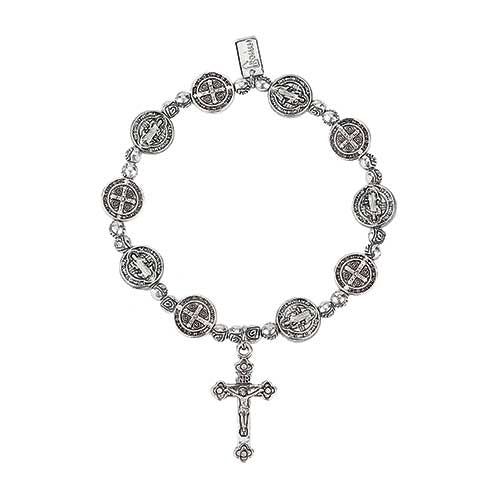 Benedict - Saint Benedict Stretch Bracelet Silver 7"L