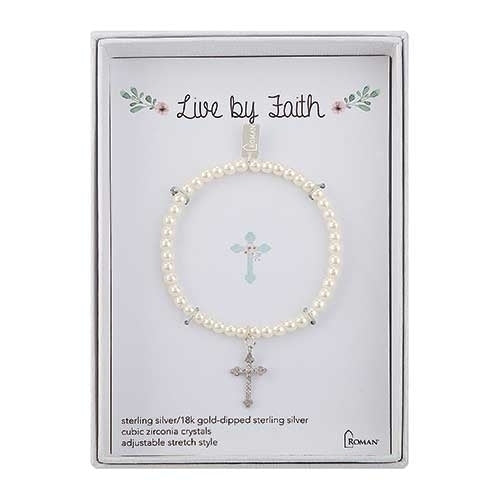 Cross Bracelet White Sterling6"L