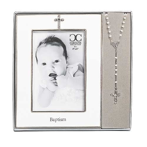 Baptism Frame with Rosary Set 7"H