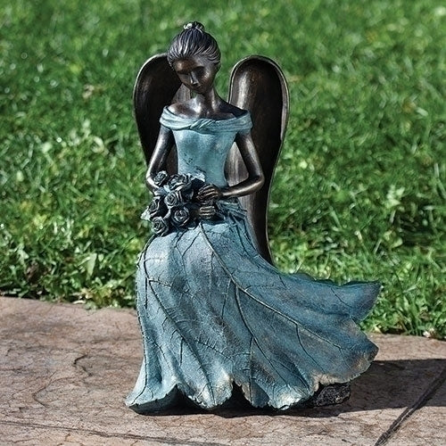 Angel Seated with Flowers Statue 15.25"H