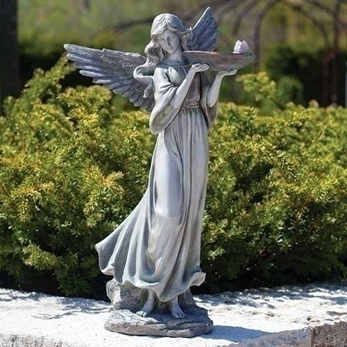 Angel with Butterfly Bird Feeder Statue 20.25"H