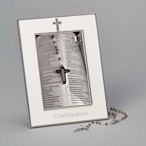 White Confirmation Frame with Rosary 8"H