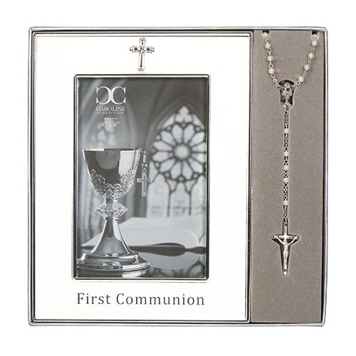 Communion Frame and Rosary 8"H 2pc set