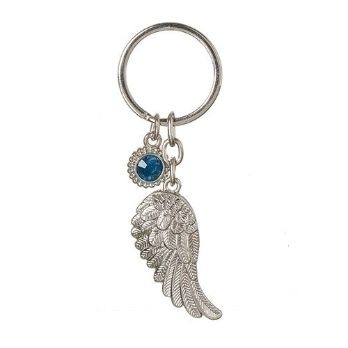 Birthstone March Angel Wing Keychain 3.75"L