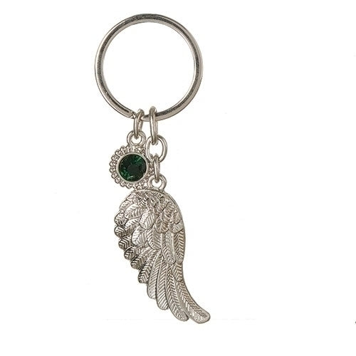 Birthstone May Angel Wing Keychain 3.75"L