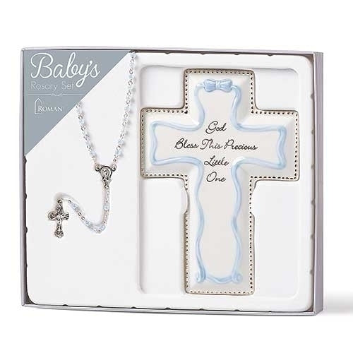 Cross and Rosary Set Blue 6.25"H