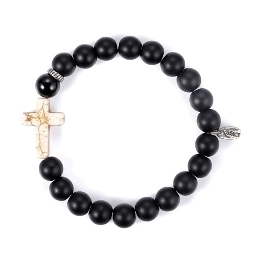 Men's Cross Bracelet with Black Onyx Stone 8"D