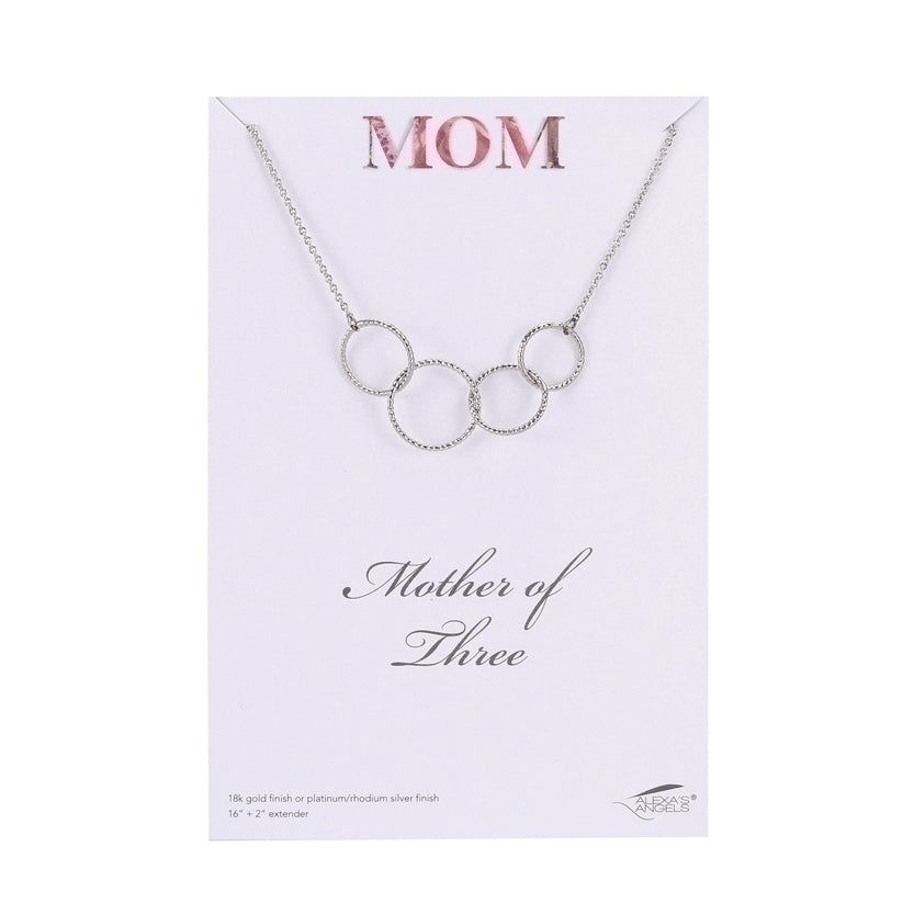 Mother of Three Necklace, Silver 16"L