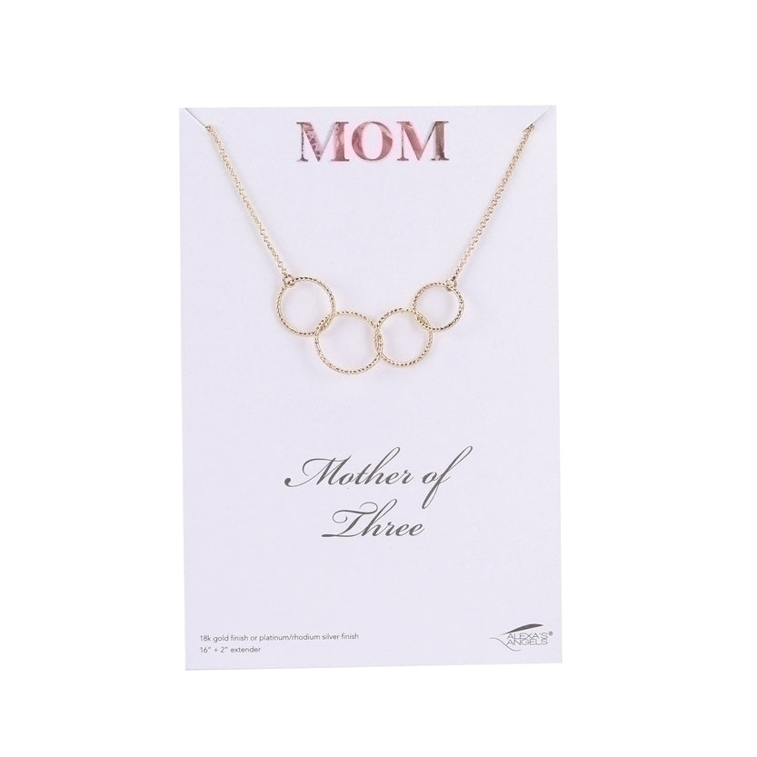 Mother of Three Necklace, Gold 16"L