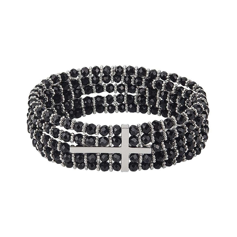 Cross Bracelet, Black and Silver 7"L