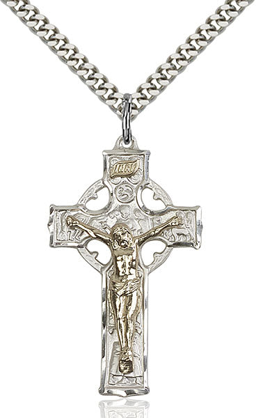 Celtic Crucifix Necklace Two-Tone 24"
