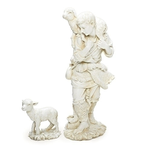 Shepherd Boy with Lamb Nativity Figures in White 23.75"H 2pc set