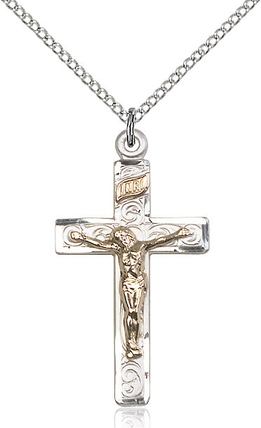 Crucifix Necklace Two-Tone 18"