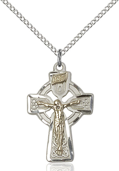 Celtic Crucifix Necklace Gold and Silver 18"