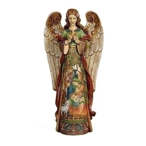 Angel Holding Star with Holy Family in Skirt Statue 15.75"H