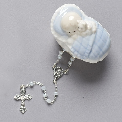 Baby Boy Keepsake Box with Rosary 1.5"H