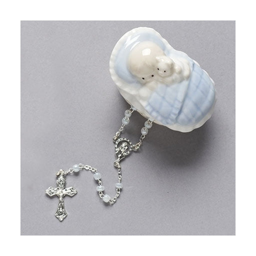 Roman Baby Boy Keepsake Box with Rosary 1.5" H