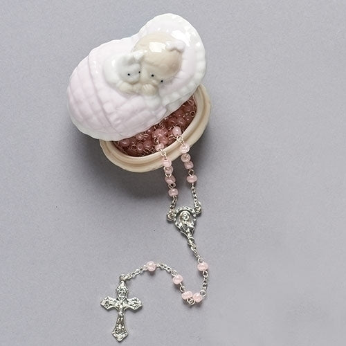 Baby Girl Keepsake Box with Rosary 1.5"H