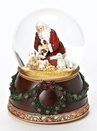 Santa Kneeling Snow Globe Musical 6"H