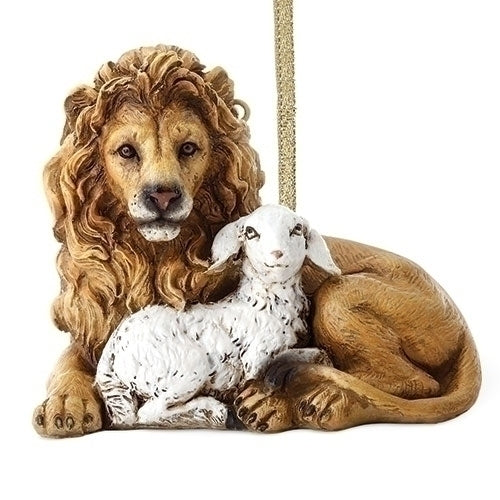 Lion and Lamb Ornament with Tag 3"H