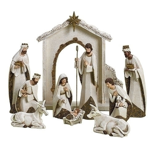 Nativity Figure Ivory with Gold Trim 12"H