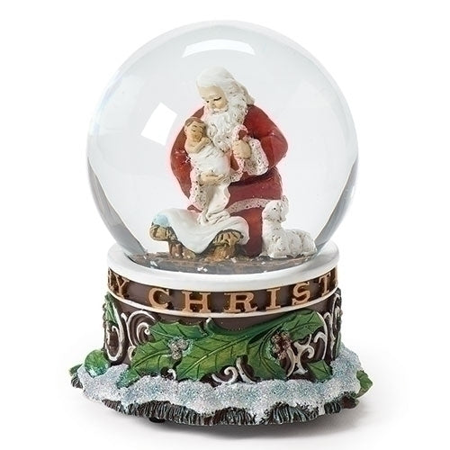 Santa Kneeling with Baby Jesus Snow Globe 5.5"H