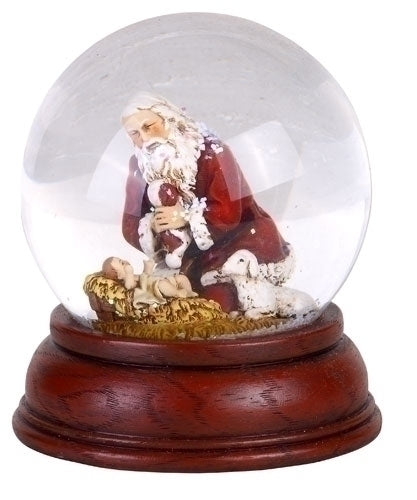 Santa Kneeling to Baby Jesus Globe 4.75"H