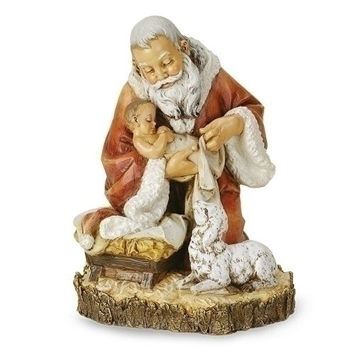 Santa Kneeling with Baby Jesus Figure 11.5"H