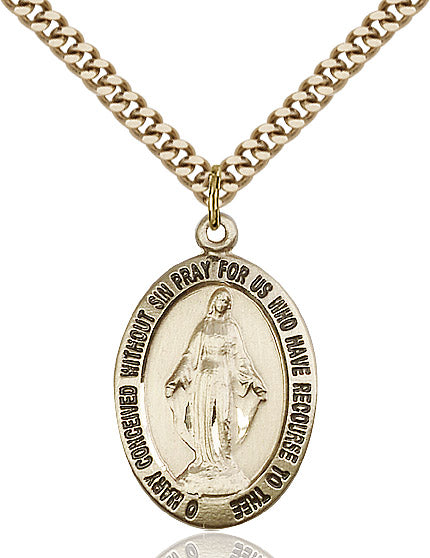 Miraculous Medal Necklace Sterling Silver 24"