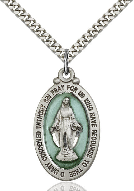 Miraculous Medal Necklace Sterling Silver 24"
