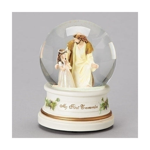 Roman Communion Girl with Jesus Musical Globe 5.5" H