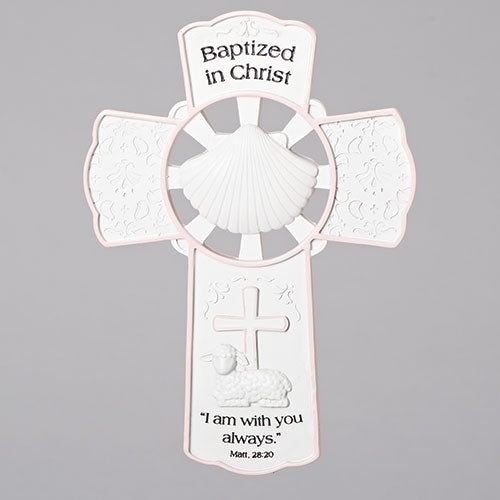 Girl Baptism Wall Cross Pink and White 7.75"H