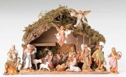 16 Figure Nativity Set with Italian Stable 5" Scale