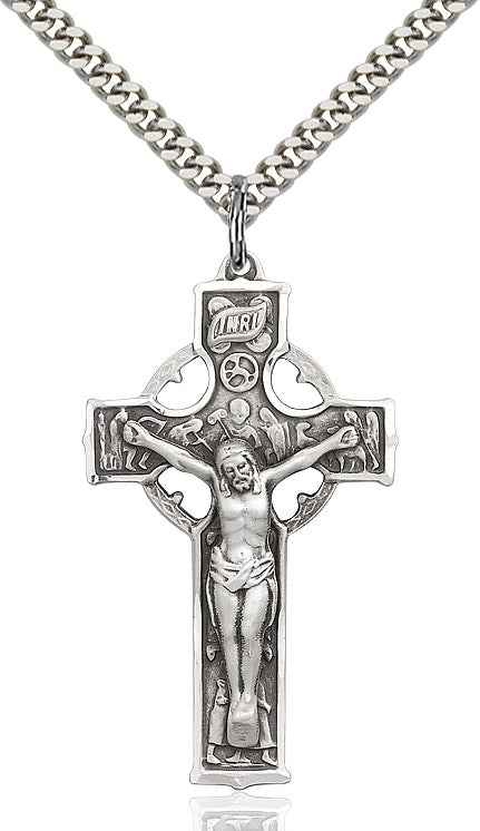 Celtic Crucifix Necklace Sterling Silver 24"