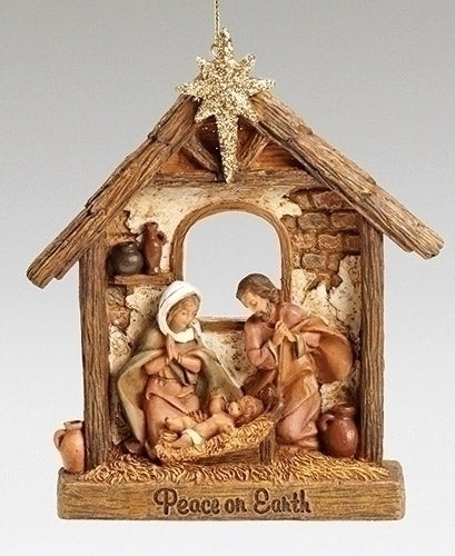 Holy Family Stable Ornament 4.5"H