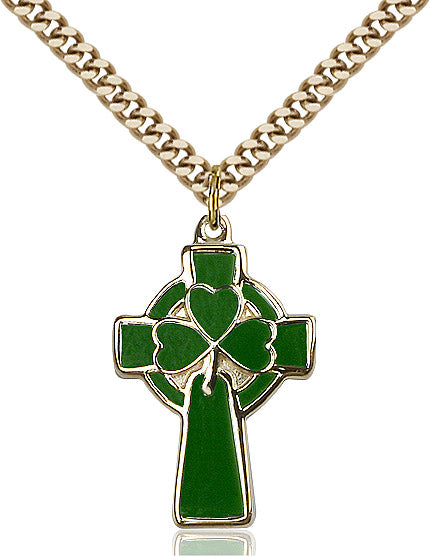 Celtic Cross with Green and Gold 24"
