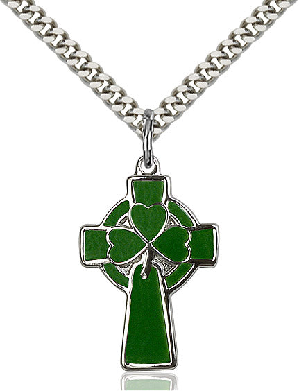 Celtic Cross with Green and Silver 24"