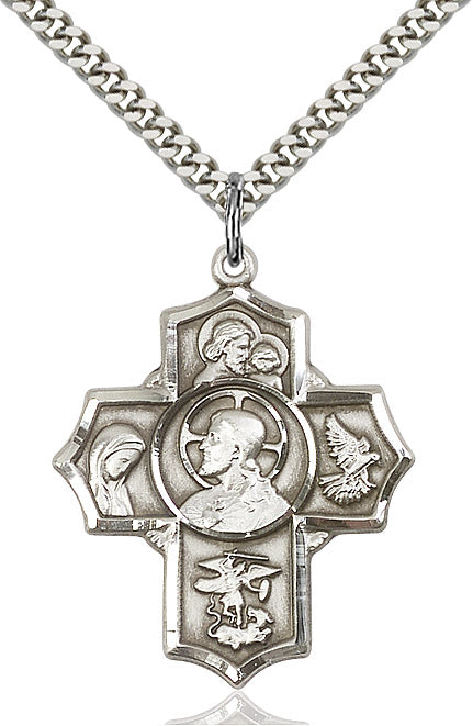 Sacred Heart 5-Way Medal Sterling Silver 24"