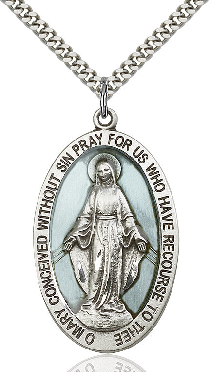 Miraculous Medal Necklace Sterling Silver 24"