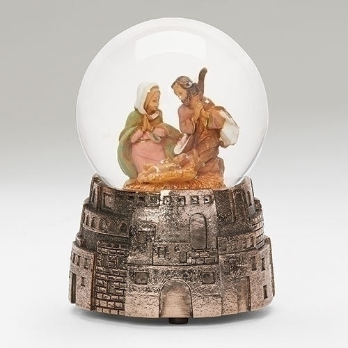 Holy Family Musical Globe with Town Base 5"H