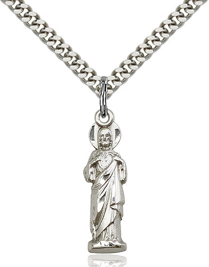 Sacred Heart Necklace Sterling Silver 24"