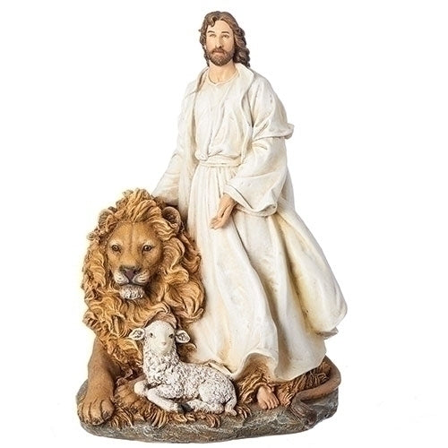 Jesus with Lion and Lamb Statue 12"H